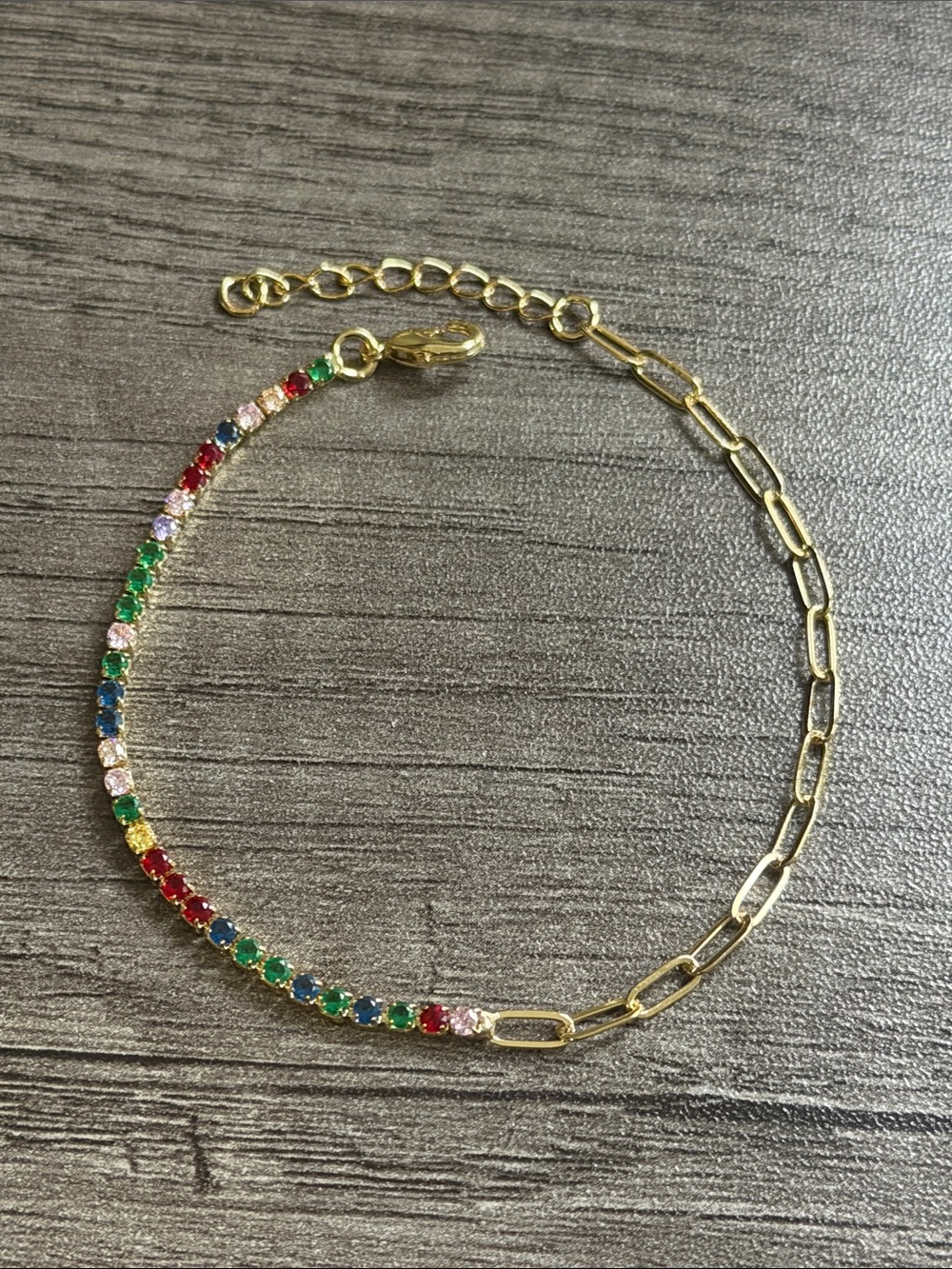 Multi color stone paper clip bracelet